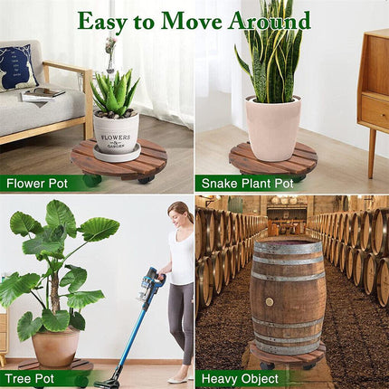 Wooden Plant Caddy Stand 2-Pack 360� Rotating Casters.