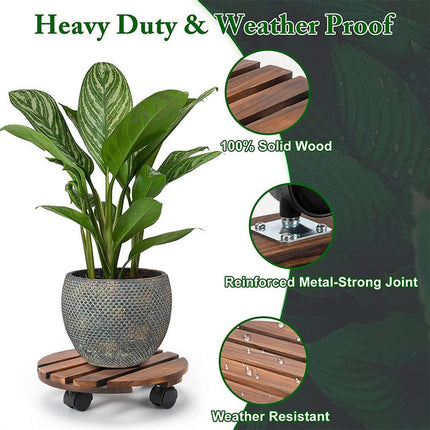 Wooden Plant Caddy Stand 2-Pack 360� Rotating Casters.
