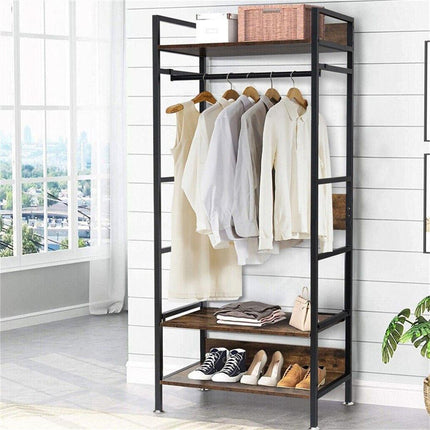 Heavy Duty Clothes Rack 3 Tiers MDF & Metal Iron Rail.