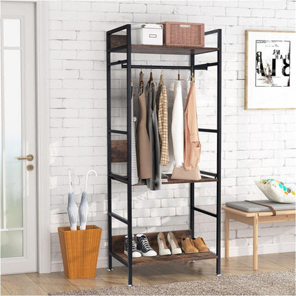 Heavy Duty Clothes Rack 3 Tiers MDF & Metal Iron Rail.