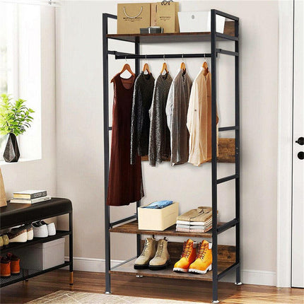 Heavy Duty Clothes Rack 3 Tiers MDF & Metal Iron Rail.