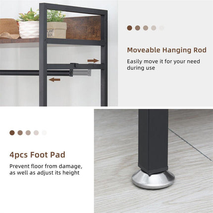 Heavy Duty Clothes Rack 3 Tiers MDF & Metal Iron Rail.