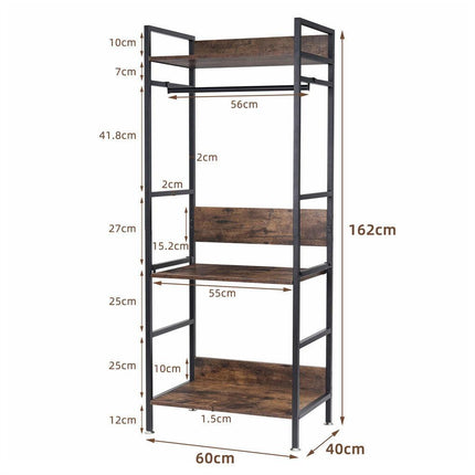 Heavy Duty Clothes Rack 3 Tiers MDF & Metal Iron Rail.