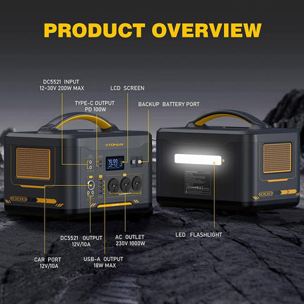 1000W 1408Wh Solar Generator 10A Black Portable Power Station.