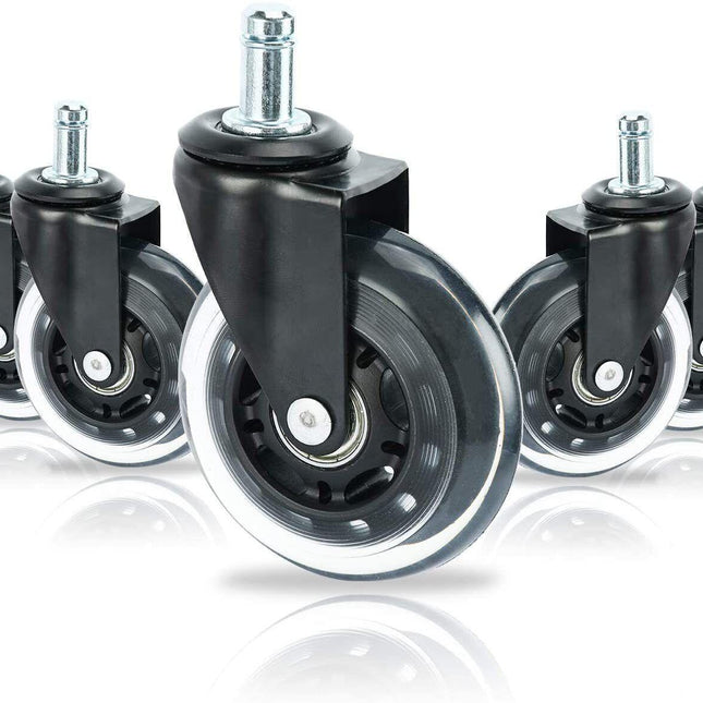 3 Swivel Rollerblade Chair Wheels, 7/16 Stem, All Floors - 5 Pack.