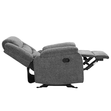 Fabric glider recliner.