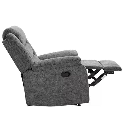 Fabric glider recliner.