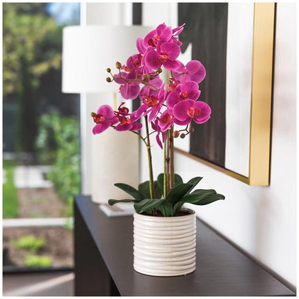 Artificial Orchid With Ribbed Pot 67cm Pink.