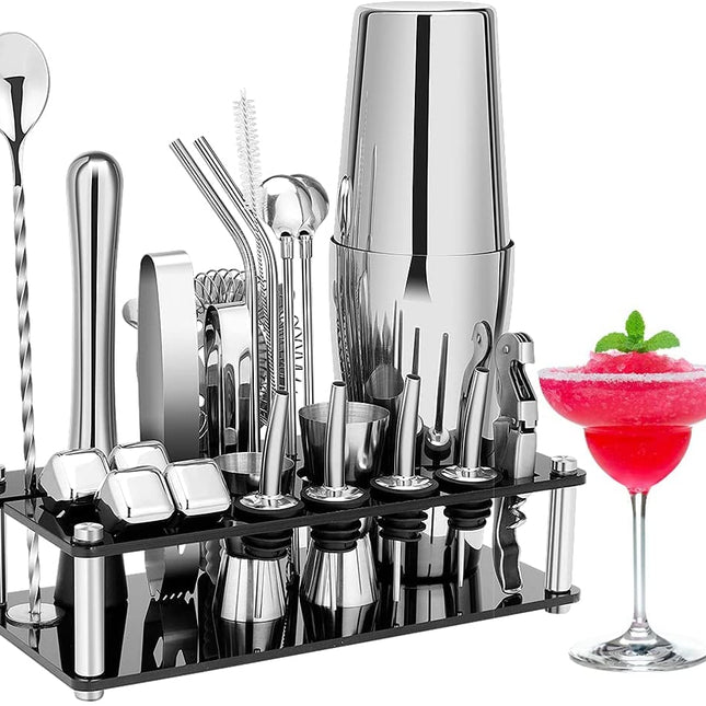 Cocktail Shaker Set Boston 23-Piece Stainless Steel and Professional Bar Tools for Drink Mixing.