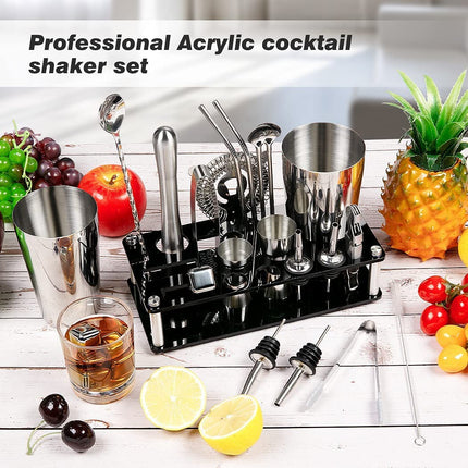 Cocktail Shaker Set Boston 23-Piece Stainless Steel and Professional Bar Tools for Drink Mixing.