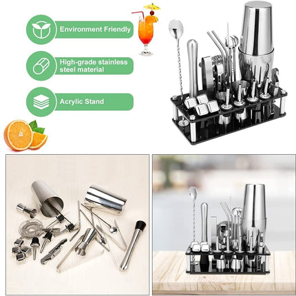 Cocktail Shaker Set Boston 23-Piece Stainless Steel and Professional Bar Tools for Drink Mixing.