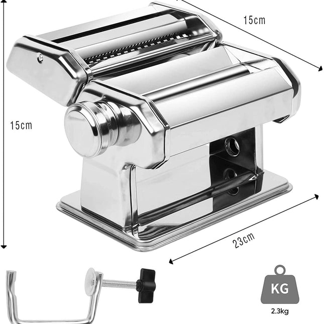 Pasta Maker Manual Steel Machine with 8 Adjustable Thickness Settings.