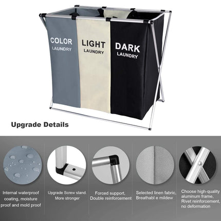 3 in 1 Large 135L Laundry Clothes Hamper Basket with Waterproof bags and Aluminum Frame (Multi).
