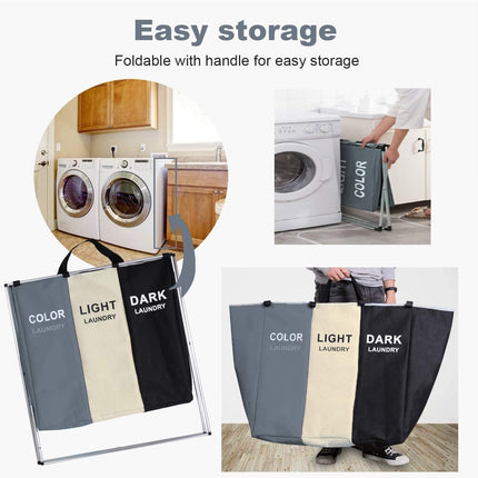 3 in 1 Large 135L Laundry Clothes Hamper Basket with Waterproof bags and Aluminum Frame (Multi).