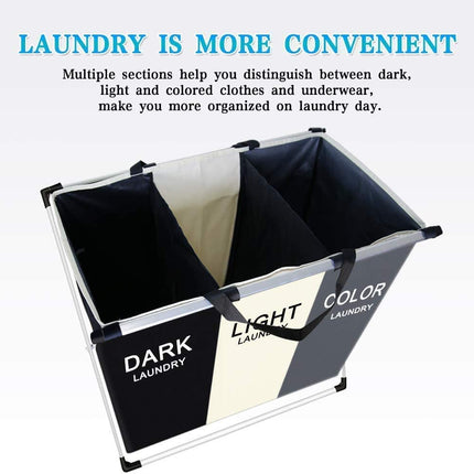 3 in 1 Large 135L Laundry Clothes Hamper Basket with Waterproof bags and Aluminum Frame (Multi).