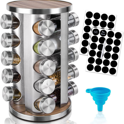 Rotating Spice Rack Organizer with 20 Pieces Jars for Kitchen.