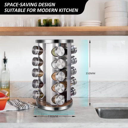 Rotating Spice Rack Organizer with 20 Pieces Jars for Kitchen.