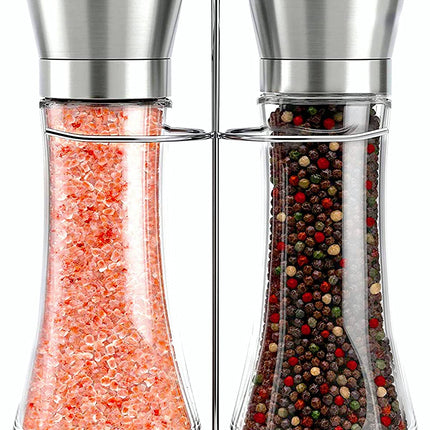 Modern Stainless Steel Salt and Pepper Grinder Set.