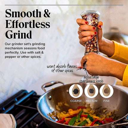 Modern Stainless Steel Salt and Pepper Grinder Set.