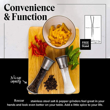 Modern Stainless Steel Salt and Pepper Grinder Set.