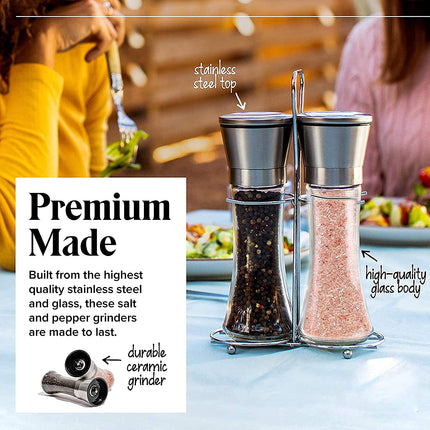 Modern Stainless Steel Salt and Pepper Grinder Set.