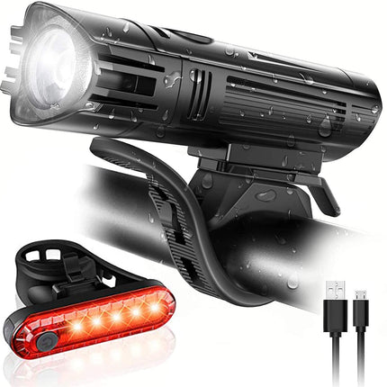 Waterproof Rechargeable LED Bike Lights Set (2000mah Lithium Battery, IPX4, 2 USB Cables).