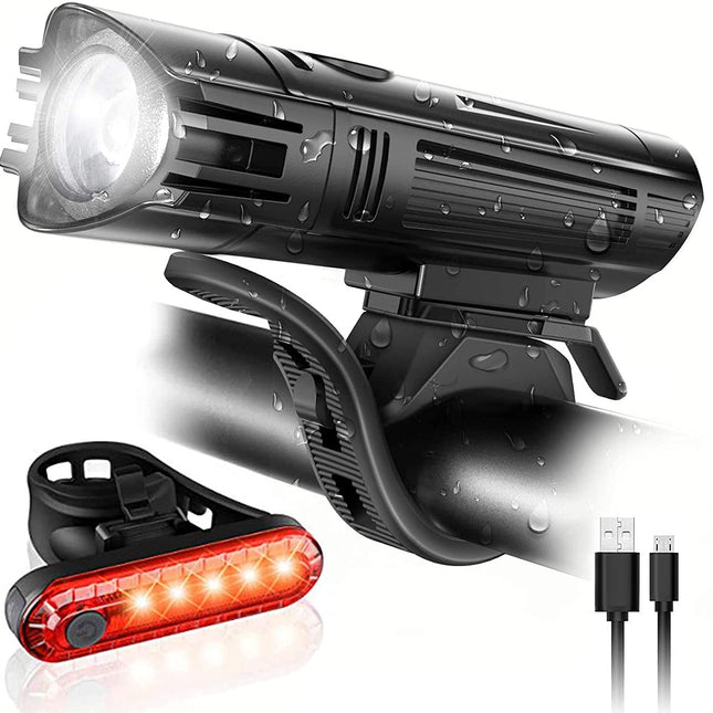 Waterproof Rechargeable LED Bike Lights Set (2000mah Lithium Battery, IPX4, 2 USB Cables).