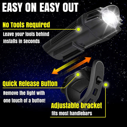 Waterproof Rechargeable LED Bike Lights Set (2000mah Lithium Battery, IPX4, 2 USB Cables).