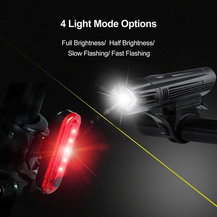 Waterproof Rechargeable LED Bike Lights Set (2000mah Lithium Battery, IPX4, 2 USB Cables).