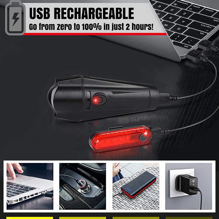 Waterproof Rechargeable LED Bike Lights Set (2000mah Lithium Battery, IPX4, 2 USB Cables).