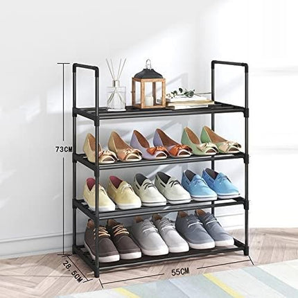 4-Tier Stainless Steel Shoe Rack Storage Organizer to Hold up to 15 Pairs of Shoes (55cm, Black).