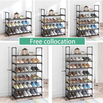 4-Tier Stainless Steel Shoe Rack Storage Organizer to Hold up to 15 Pairs of Shoes (55cm, Black).