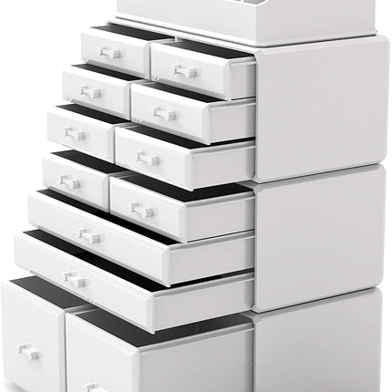 Makeup Cosmetic Organizer Storage with 12 Drawers Display Boxes (White).