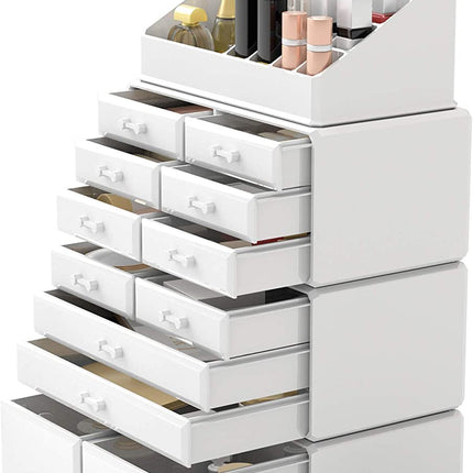 Makeup Cosmetic Organizer Storage with 12 Drawers Display Boxes (White).