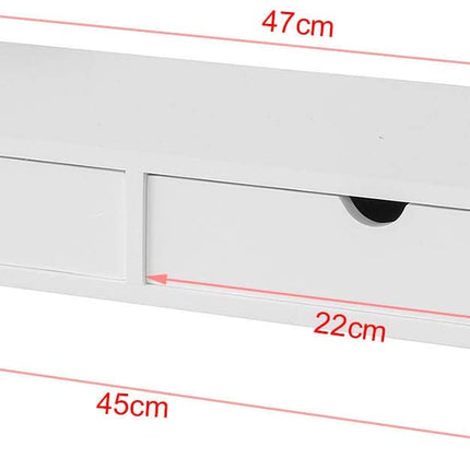 White Monitor Stand Desk Organizer with 2 Drawers.