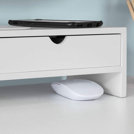 White Monitor Stand Desk Organizer with 2 Drawers.