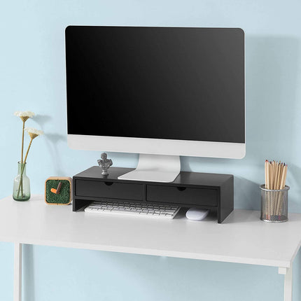 Black Monitor Stand Desk Organizer with 2 Drawers.