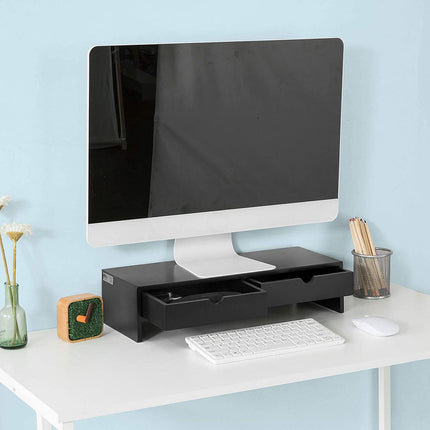 Black Monitor Stand Desk Organizer with 2 Drawers.