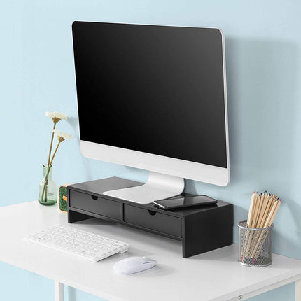 Black Monitor Stand Desk Organizer with 2 Drawers.