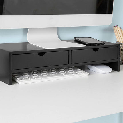 Black Monitor Stand Desk Organizer with 2 Drawers.