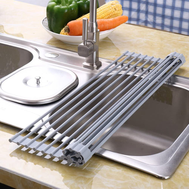 Over The Sink Multipurpose Roll-Up Dish Drying Rack (52 x 33 cm).