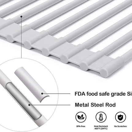 Over The Sink Multipurpose Roll-Up Dish Drying Rack (52 x 33 cm).