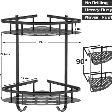 2 Pack Aluminum Adhesive Shower Caddy Corner Shelf Storage Rack for Bathroom.
