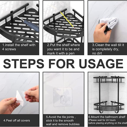 2 Pack Aluminum Adhesive Shower Caddy Corner Shelf Storage Rack for Bathroom.