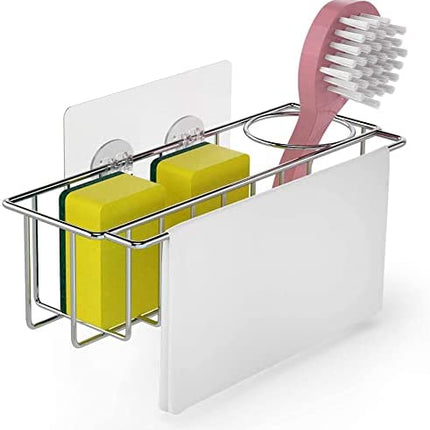 3-in-1 Adhesive Stainless Steel Sink Caddy Organizer Storage for Kitchen  Rustproof.