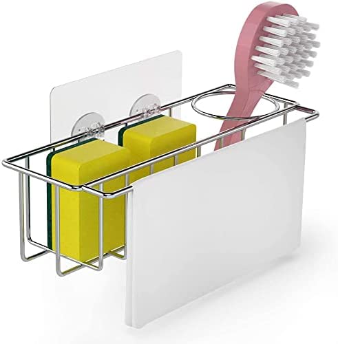 3-in-1 Adhesive Stainless Steel Sink Caddy Organizer Storage for Kitchen  Rustproof.
