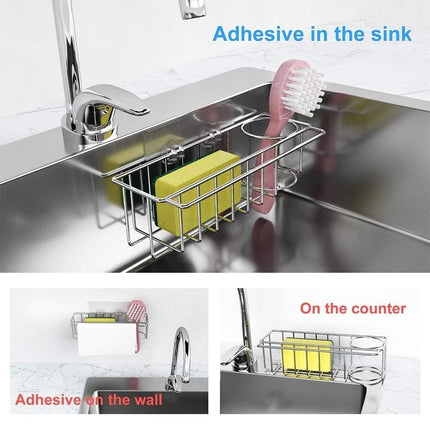 3-in-1 Adhesive Stainless Steel Sink Caddy Organizer Storage for Kitchen  Rustproof.