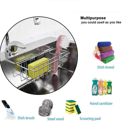 3-in-1 Adhesive Stainless Steel Sink Caddy Organizer Storage for Kitchen  Rustproof.