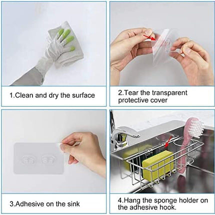 3-in-1 Adhesive Stainless Steel Sink Caddy Organizer Storage for Kitchen  Rustproof.