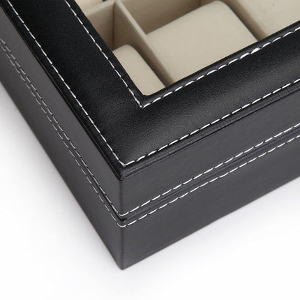 Black PU Leather Watch Organizer Display Storage Box Cases for Men & Women (12 slots).